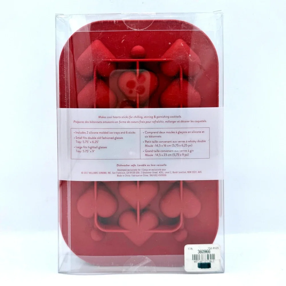 Williams Sonoma Swizzle Stick Ice Molds Red Heart Silicone Set Heart Shape
